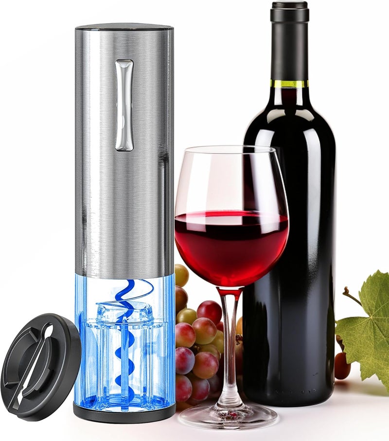 BGM.FOX Electric Wine Opener, Rechargeable Automatic Wine Bottle Opener with Foil Cutter, Wine Stopper, LED Light, Type-C Charging Wine Corkscrew for Home Party Wedding, Stainless Steel - Image 1
